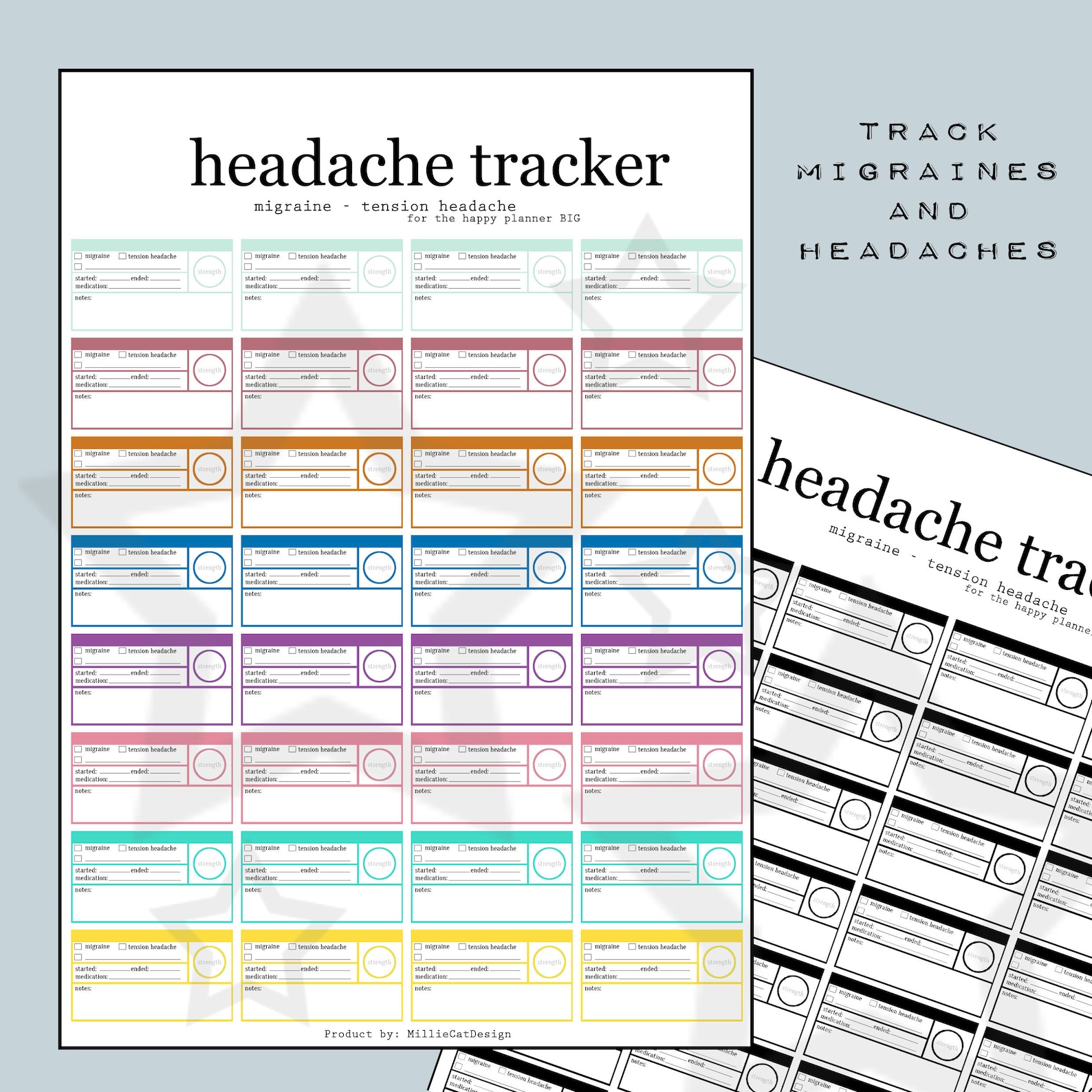 Headache Tracker / Migraine Tracker - Happy Planner BIG - PRINTABLE - Etsy
