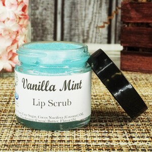 Vanilla Mint Lip Scrub, 1oz, Exfoliate, Hydrate, Lip Polish, Lip Care, Paraben-Free, Sugar Exfoliator, Facial Care, Natural Glist