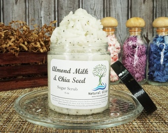 Almond Milk & Chia Seed Sugar Scrub, Exfoliating Body Polish (8oz)