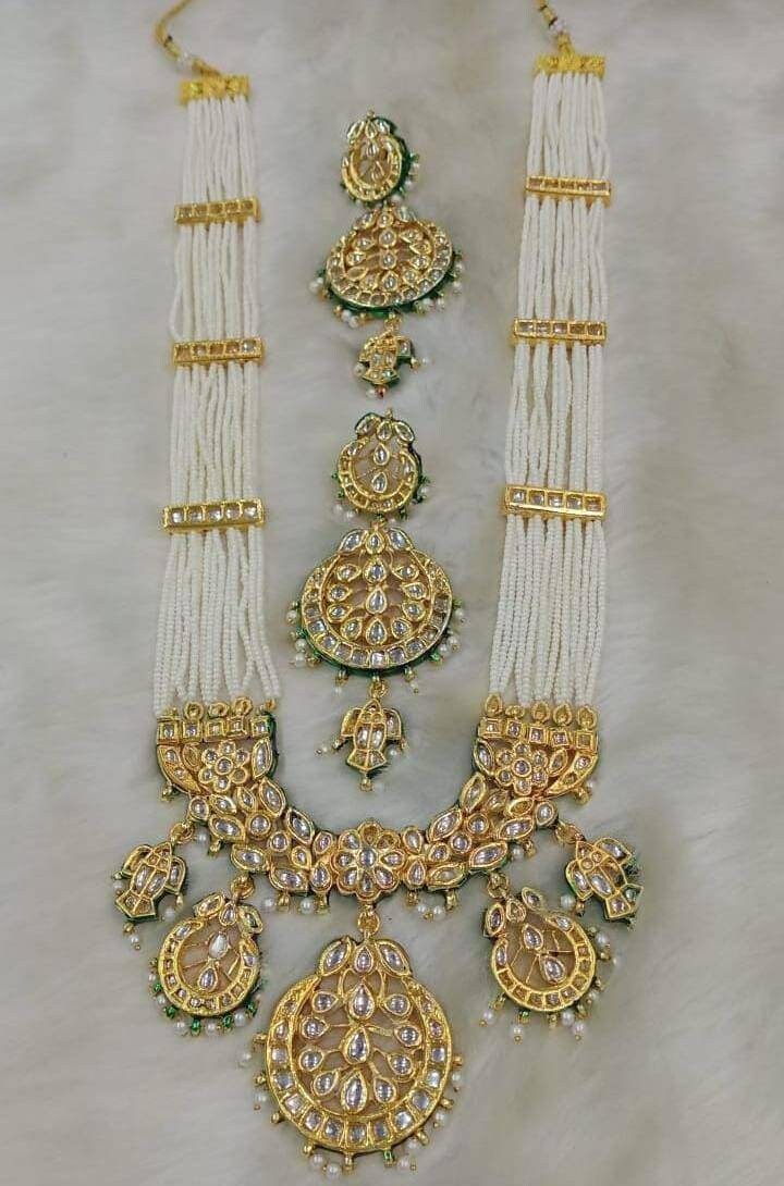 Rani Padmavati Kundar Haar Indian Traditional Royal Wedding Jewelry Gold Plated Long Pearl Necklace Earrings Set Bridal Kundan Jewelry Set