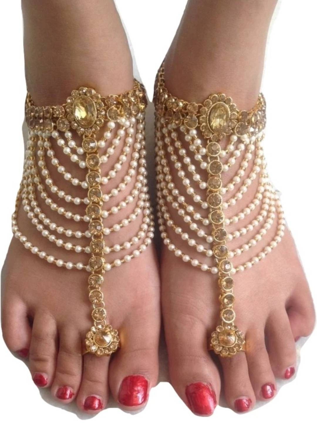 Anklet Set of 2 Indian Anklet Payal Ghungroo Pair Kundan Anklets Stone