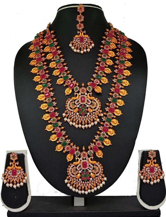 Indian Bridal Gold Finish Traditional Wedding Fashion Jewelry Necklace Sets Indian Bridal Gold Finish Traditional Wedding Fashion Jewelry Necklace Sets
