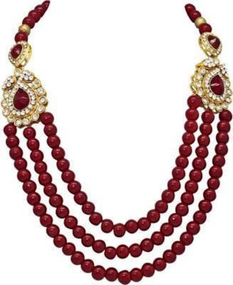 Maroon Pearl Ethnic Indian Traditional Gold Plated Wedding Party Wear Necklace Earrings Jewelry Set