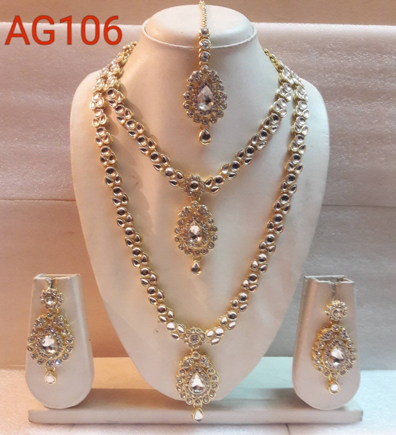 Collar tipo Gargantilla Joyería étnica Kundan indio pendiente Tika conjunto de novia de color verde claro