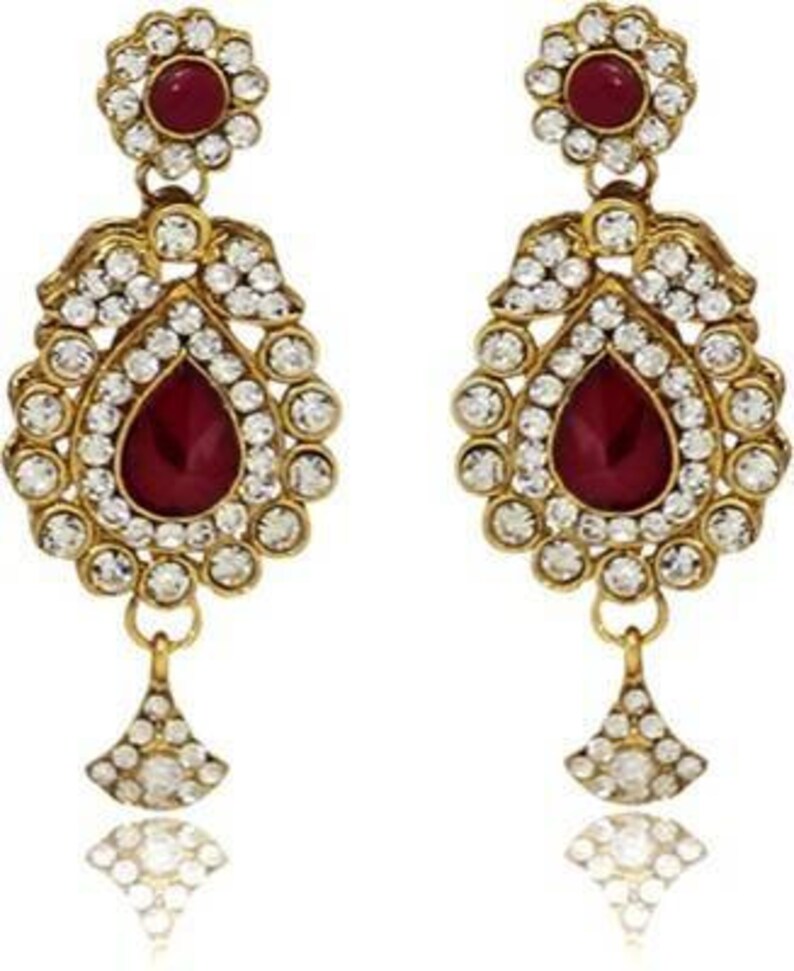 Maroon Pearl Ethnic Indian Traditional Gold Plated Wedding Party Wear Necklace Earrings Jewelry Set