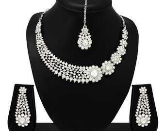 Indian Bollywood Style Fashion Jewelry Wedding Party Wear Silver Plated