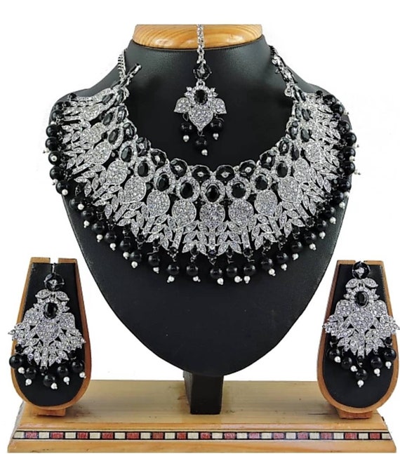 Indian Necklace Jewelry Jewellery Set/ black bridal wedding necklace set