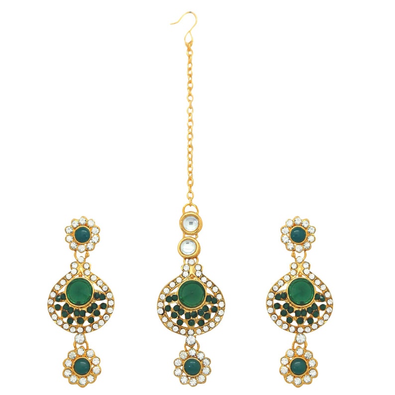 Green Pearl Ethnic Indian Traditional Stunning Gold Plated Choker Wedding Party Wear Sterling Necklace Earrings Tika Jewelry Set