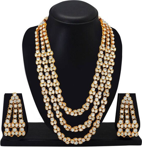 Tour de cou indien Bollywood Fashion Or /& Argent Diamant Collier Boucles d/'oreilles Bijoux