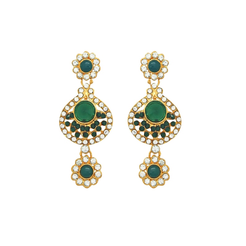 Green Pearl Ethnic Indian Traditional Stunning Gold Plated Choker Wedding Party Wear Sterling Necklace Earrings Tika Jewelry Set