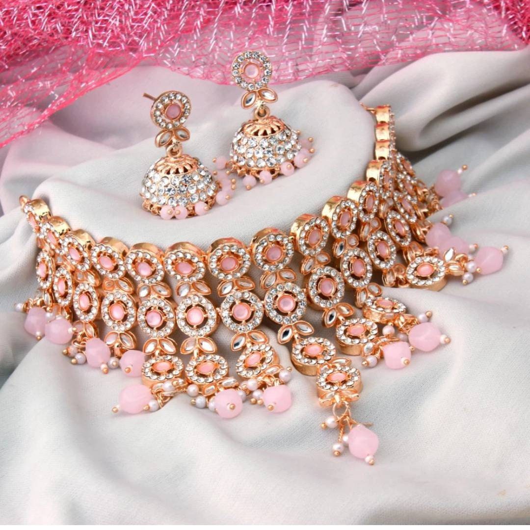 Pink color store necklace set