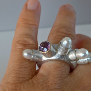 Ring Perlen Amethyst Silber Bild 5