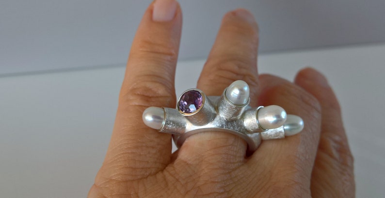 Ring Perlen Amethyst Silber Bild 5