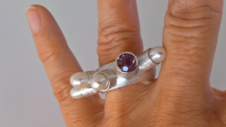 Ring Perlen Amethyst Silber Bild 7