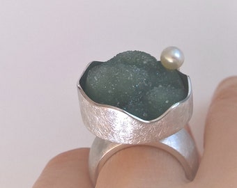 Ring agate - glitter mountains with pearl