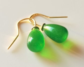 Earring amber green drops 14 Karat Gold