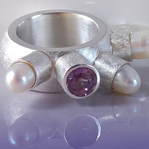 Ring Perlen Amethyst Silber Bild 3