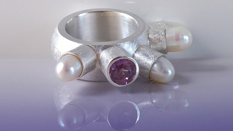 Ring Perlen Amethyst Silber Bild 3