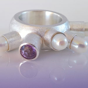 Ring Perlen Amethyst Silber Bild 1