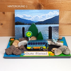 Voyage en bus argent cadeau bon de voyage carte 3D personnalisable voyage en bus vacances retraite grand-mère et grand-père, petites choses du Nouveau-Brunswick HINTERGRUND 2