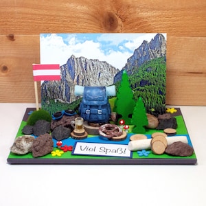 Wander Geldgeschenk 3D Karte personalisierbarer Gutschein Ruhestand Geld verschenken Rucksack Wanderhütte, Kleinigkeiten von NB, ART. 48