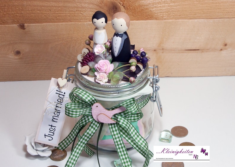 Geldgeschenk für Hochzeit in Pastell mit Blumen Hochzeitsgeschenk Gutschein Geld verschenken im Bügelglas, Kleinigkeiten von NB Bild 3