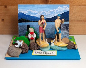 3D money gift stand up paddler stand up paddling voucher customizable for couples honeymoon, little things from NB