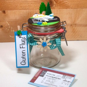 Geldgeschenk Flugticket Flugzeug fliegen Urlaub Geld verschenken Reisegutschein Geschenkglas Geschenkbox,  Kleinigkeiten von NB, ART. 22