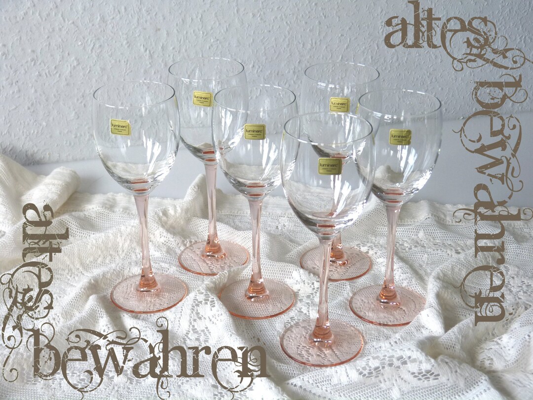 Vintage Luminarc Pink Stemmed Wine Glasses Etsy
