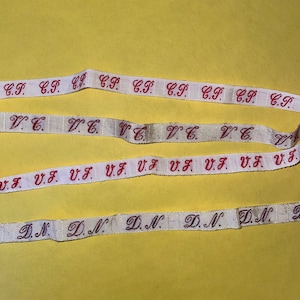 Vintage French Laundry initiaal tape gevlochten borduurlint katoenen eerste letters K - Z