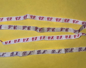 Vintage French Laundry initial tape braid embroidery ribbon cotton first letters K - Z