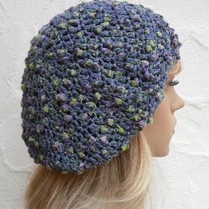 Basque, steel blue, purple and green nubs, cotton