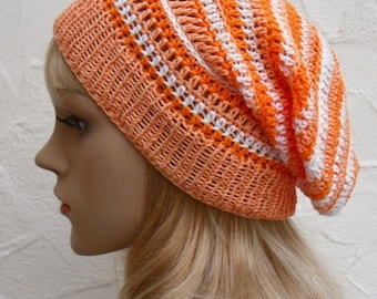 Beanie, orange, melone, weiß, 100% Baumwolle