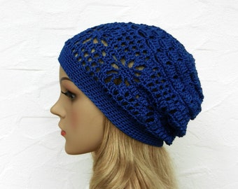 Crochet hat, royal, 100% cotton