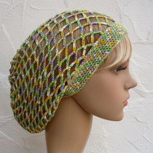 Mesh hood, green, yellow, purple, white, viscose image 3