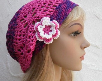 Crochet hat, lilac, pink, 100% cotton