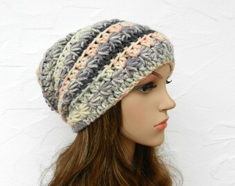 Beanie, beige, grau, violett, apricot, anthrazit, Polyacryl - weich