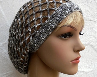 Mesh hood, grey, beige, white, viscose