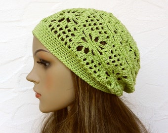 Crocheted hat, yellow-green, 100% cotton