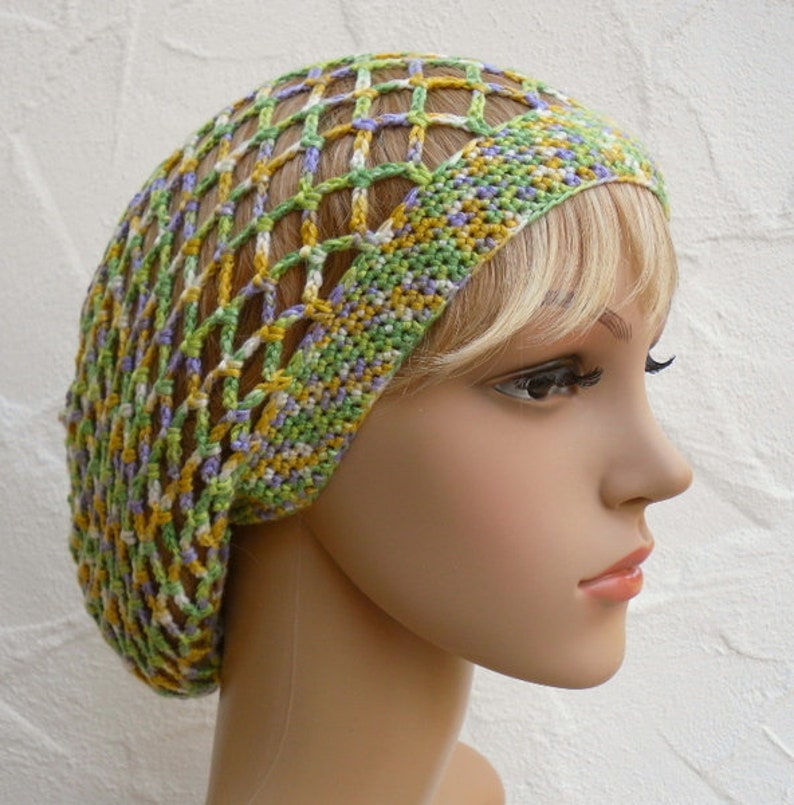 Mesh hood, green, yellow, purple, white, viscose image 1