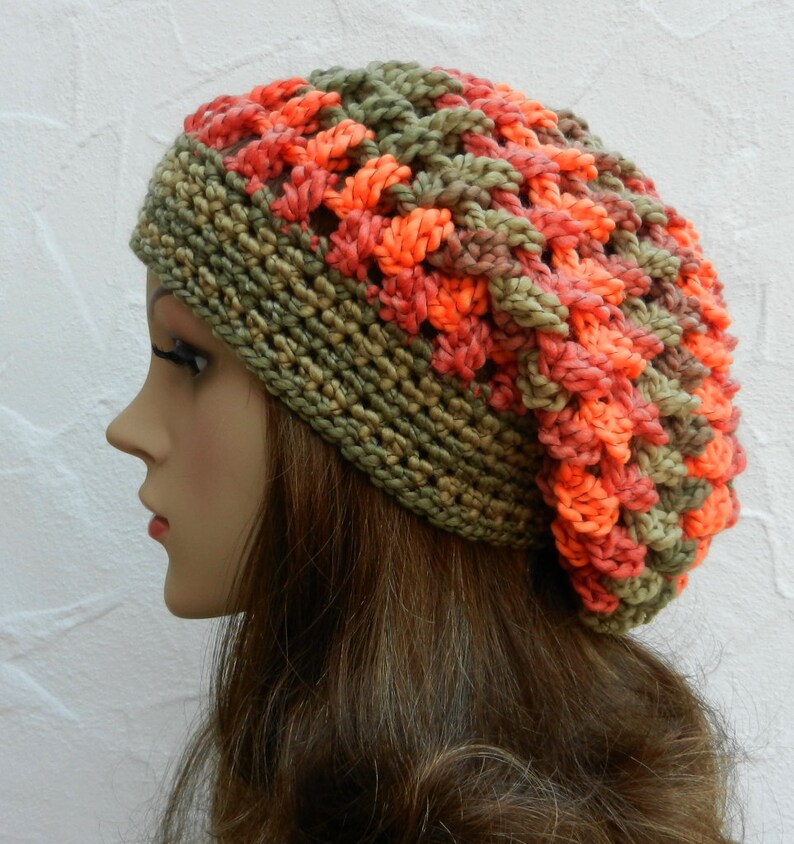 Beanie, orange, gold, brown, polyester soft image 4