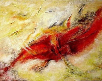 Acrylbild "Phönix aus der Asche", abstrakt, Spachtelmasse, 60x50cm