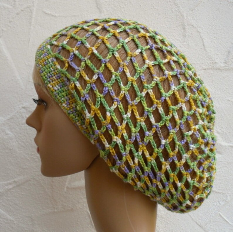 Mesh hood, green, yellow, purple, white, viscose image 4