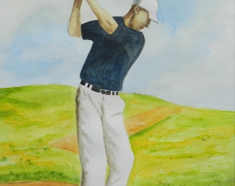 Bild, Aquarell, "Golfspieler", 50x60cm