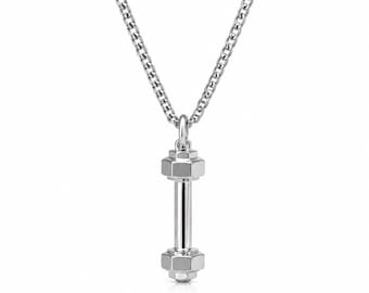 Men’s DUMBBELL necklace, sterling silver, 24K gold plated silver