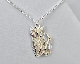 FOX / CAT Origami necklace geometric- sterling silver , 24K gold, 18K rose gold