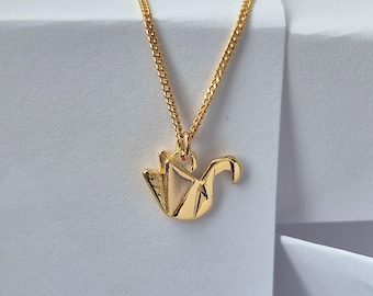 SWAN origami necklace- sterling silver, 24K gold, 18K rose gold