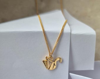SWAN origami necklace- sterling silver, 24K gold, 18K rose gold