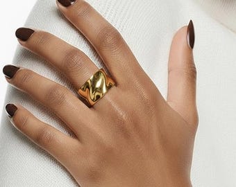 adjustable ring SIMPLE WAVE- sterling silver, 24K gold, 18K rose gold