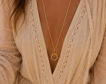 Collier SOLEIL avec un grand pendentif – argent 925, or 24 carats, or rose 18 carats